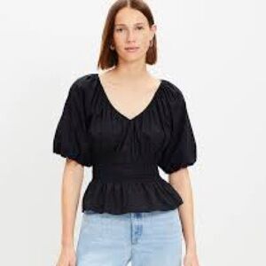 LOFT Lot of 2 Gathered Waist V-Neck Top Blouse XL Black White Half Sleeve